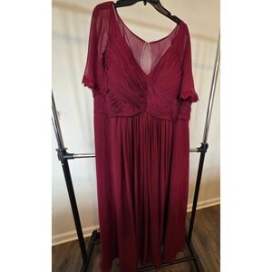 Womens Plus A24 Azazie Burgundy Chiffon Ruched V Neck Flutter Sleeve Formal Gown